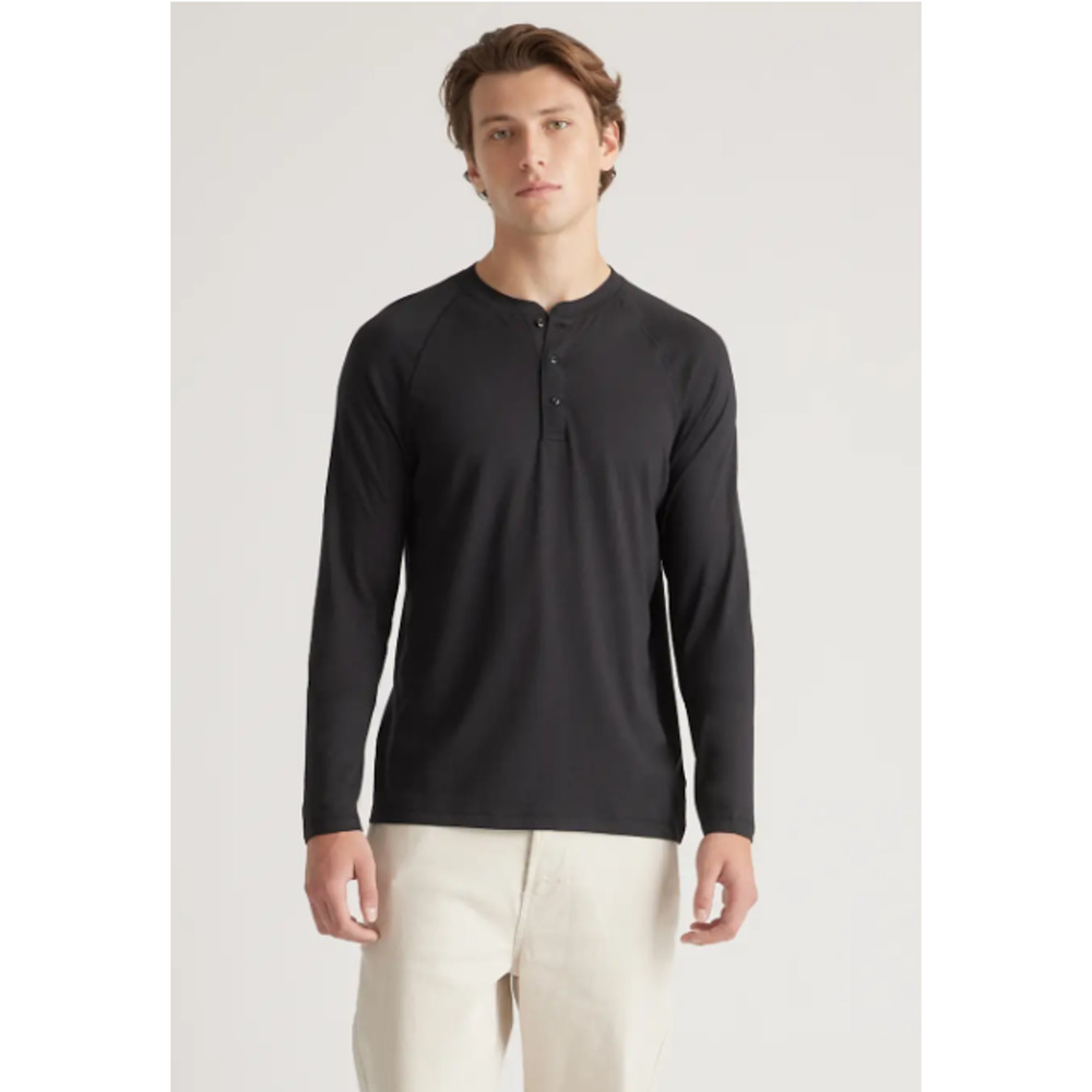 Quince Cotton Modal Long Sleeve Henley Tee Mens Medium Black Lightweight Capsule